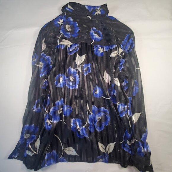 Alfred Dunner Women Plus Size 16 Top Long Sleeve Black Blue Sheer Vintage 1990s - Picture 2 of 6